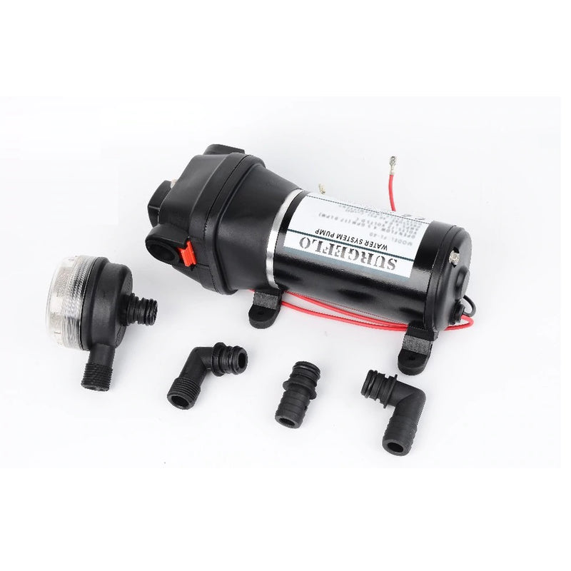 Water pump self priming 12V 40PSI side view showing compact design