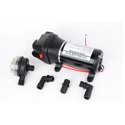 Water pump self priming 12V 40PSI side view showing compact design