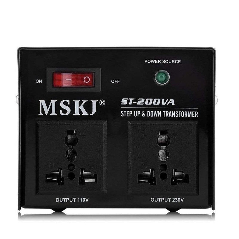 Step down transformer 200W front view showing black casing