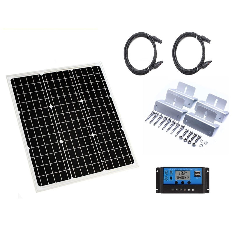 Solar Panel 50W mono crystalline front view with silver frame