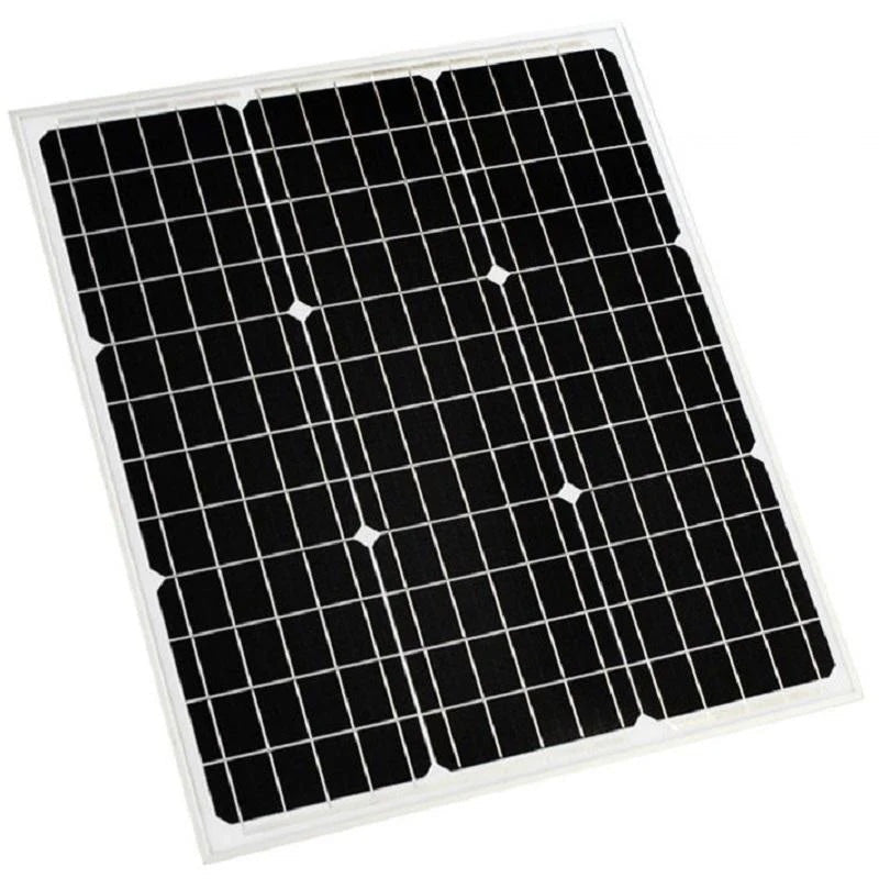 50W solar panel mono crystalline front view with silver frame