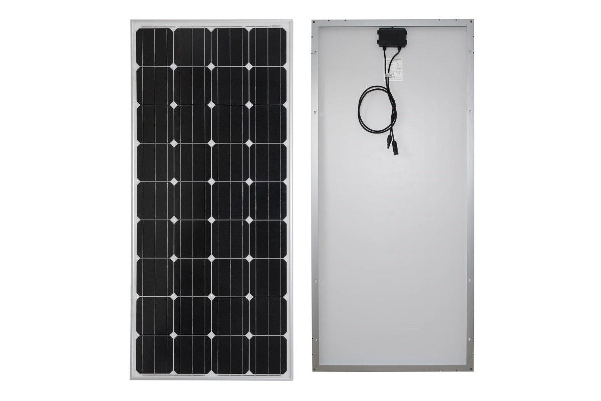 Side angle of 150W solar panel with aluminium frame
