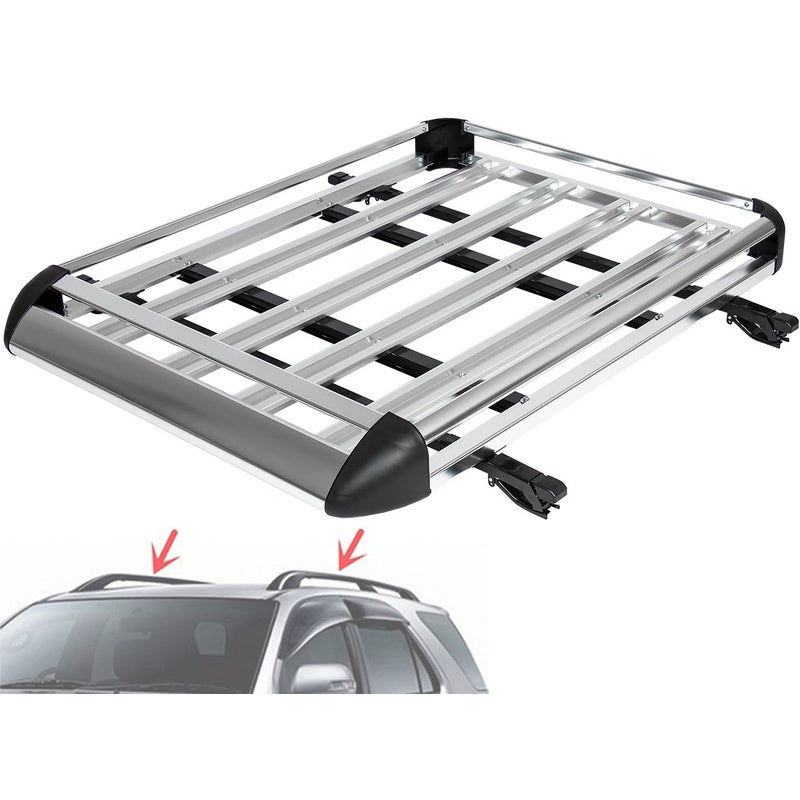 Roof rack basket universal aluminium cargo carrier in silver side view