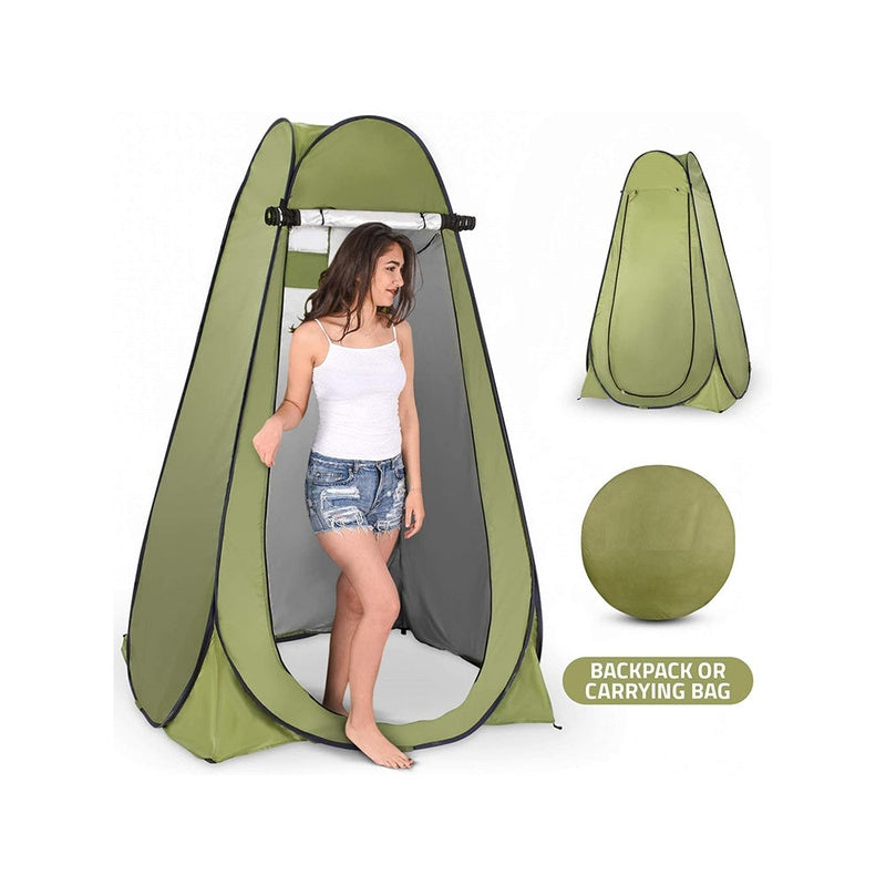 Camping shower tent in army green showing full exterior view