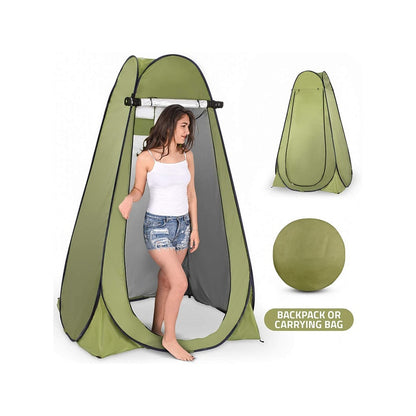 Camping shower tent in army green showing full exterior view
