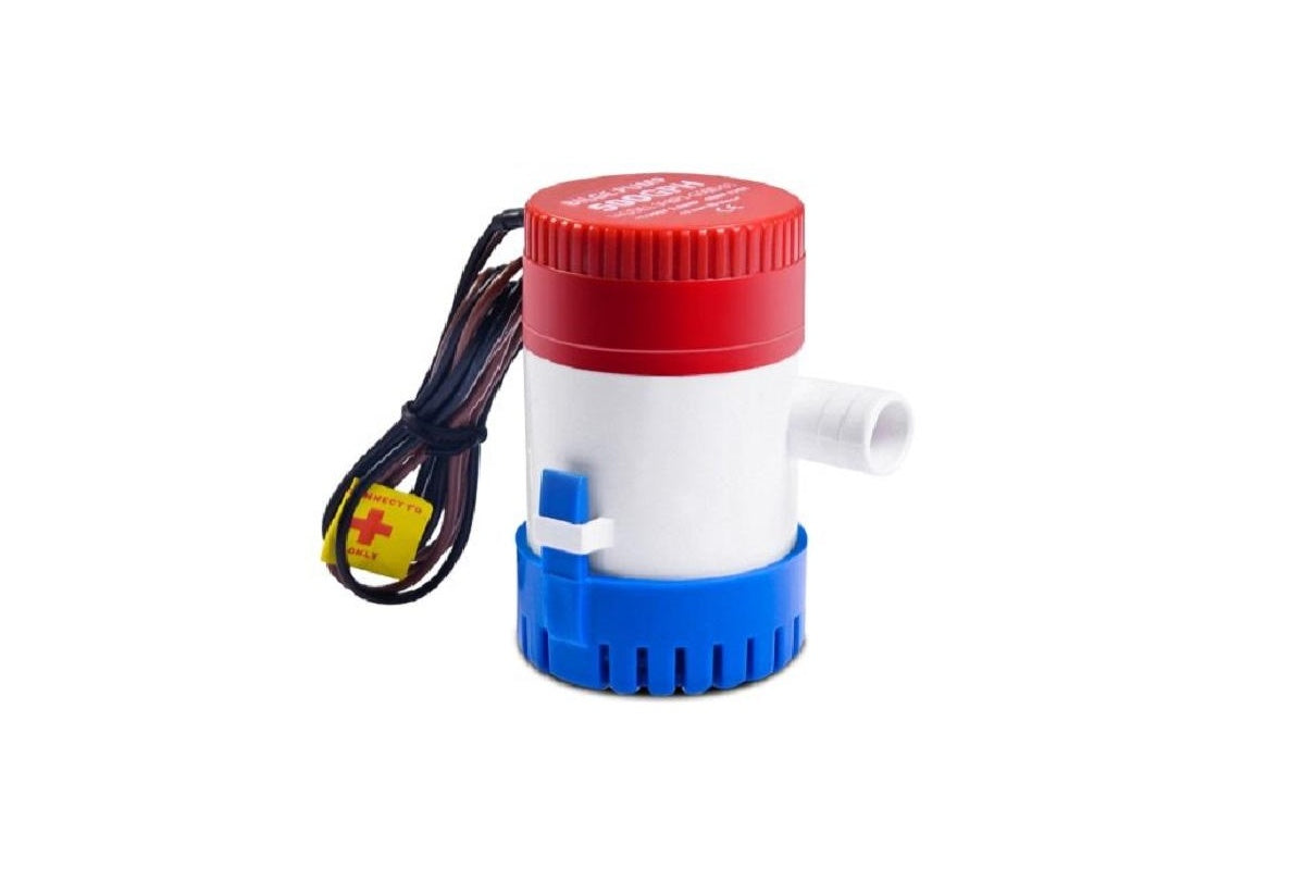Side view of bilge pump 12V 500gph with stainless steel shaft