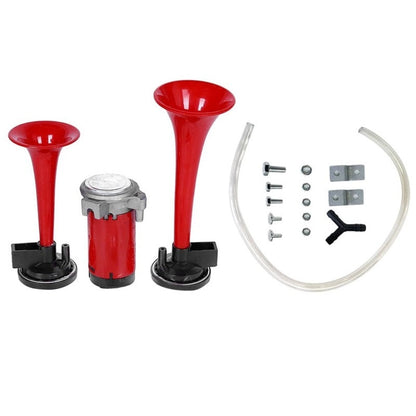 Dual air horn 12V black ABS and metal close up