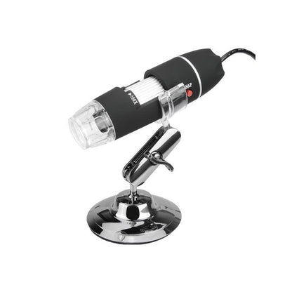 USB microscope digital 500X zoom showing silver body and LED lights