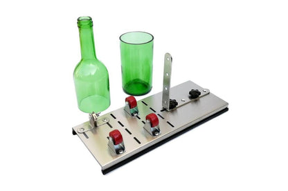 Glass bottle cutter with adjustable cutting wheel on side