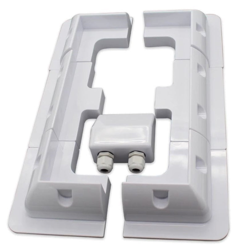 Solar panel mounting kit showing white ABS corner brackets