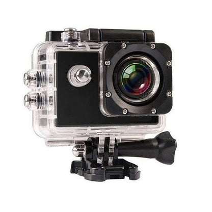 Waterproof action camera front view showing 2 inch LCD screen