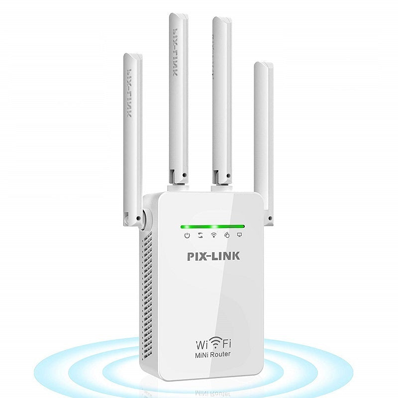 Wifi repeater extender booster showing front view with white casing