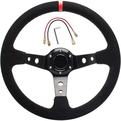 Steering wheel 350mm suede leather wrap close up
