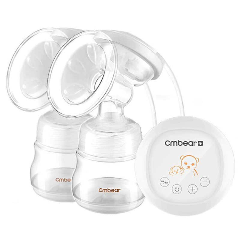 Electric breast pump showing white double suction design