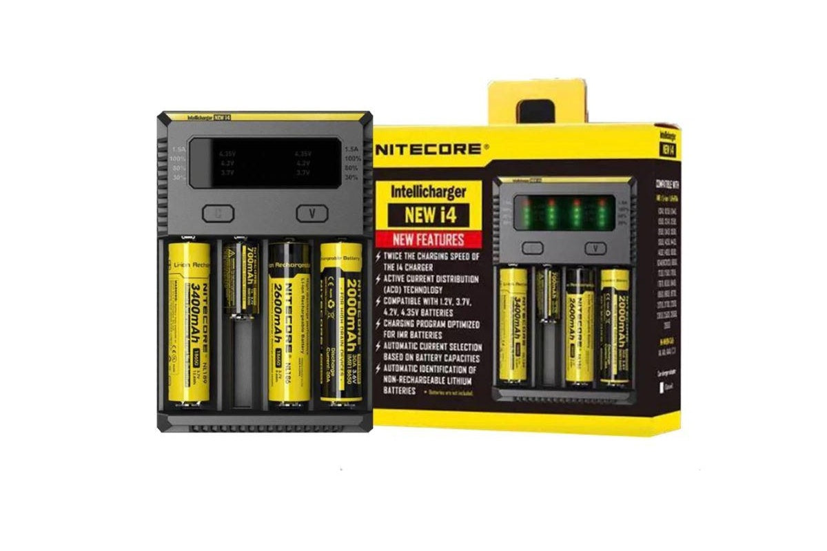 Side angle of rechargeable battery charger i4 showing charging slots