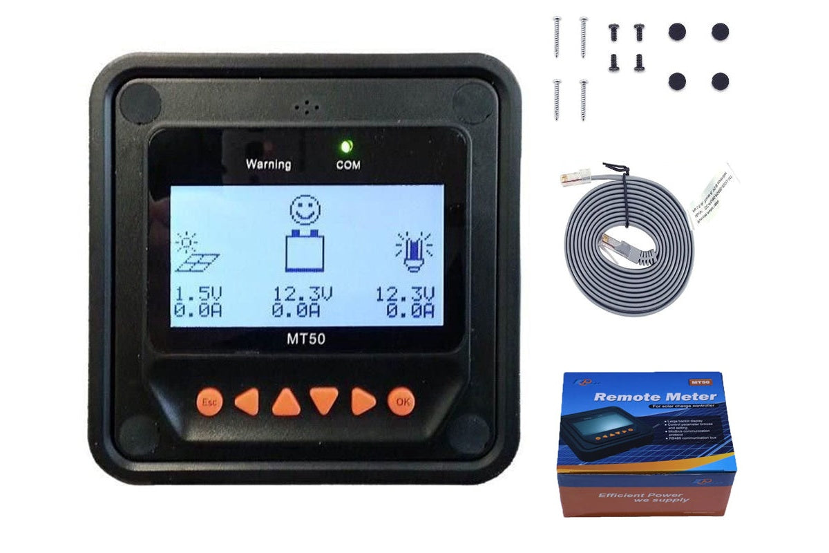 Close-up of Solar Tracer MPPT Remote MT-50 buttons and controls