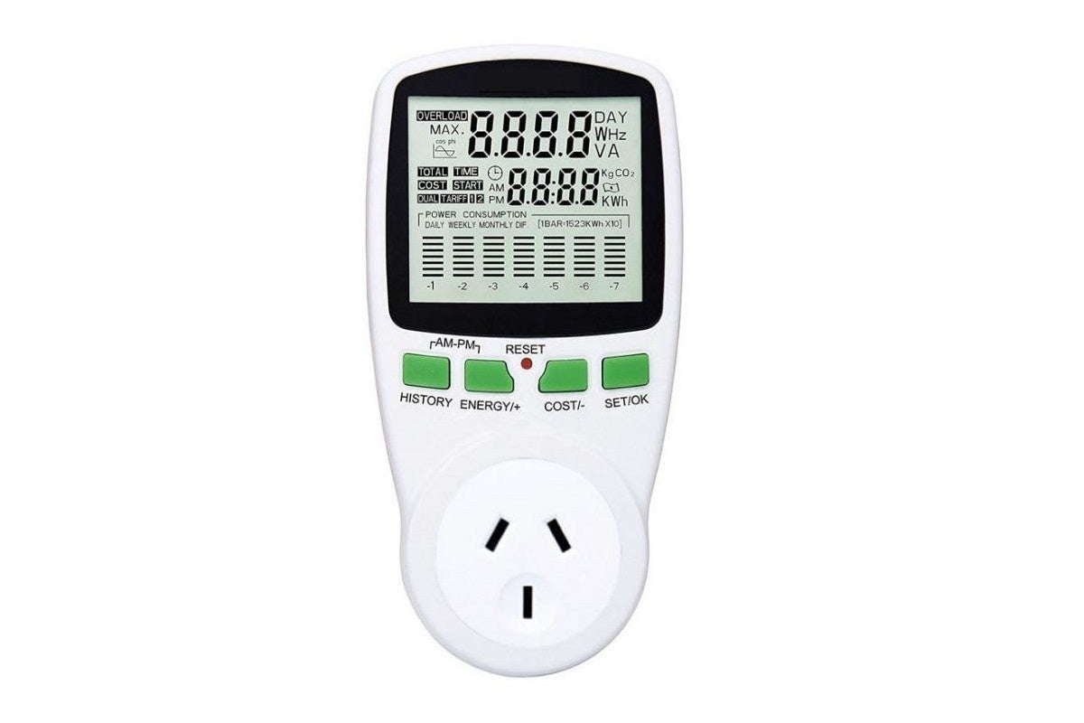 Side angle of power meter monitor showing NZ three-pin plug