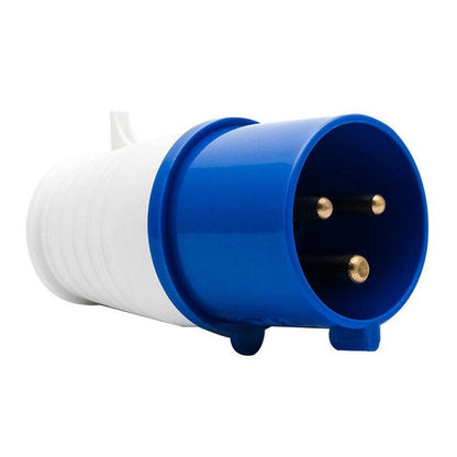Caravan lead connector plug male 16A IP44 front view showing pins