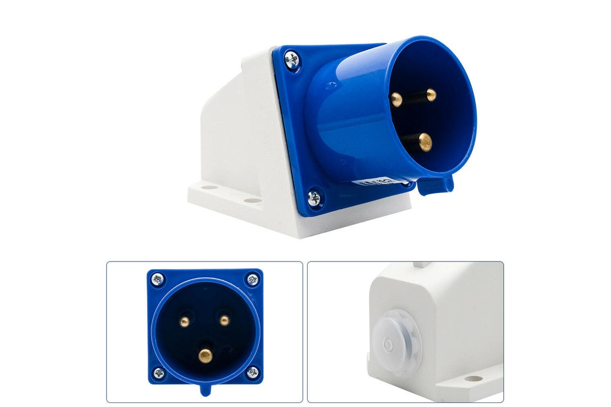 Side view of caravan male inlet showing 3 pin socket