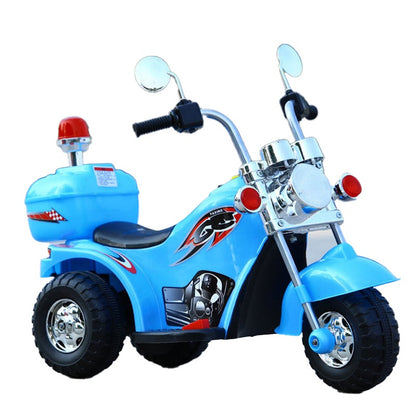 Kids ride on bike side view in sky blue colour