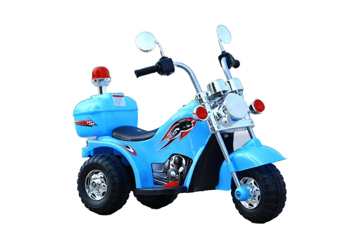 Front view of kids ride on electric motorbike with LED lights