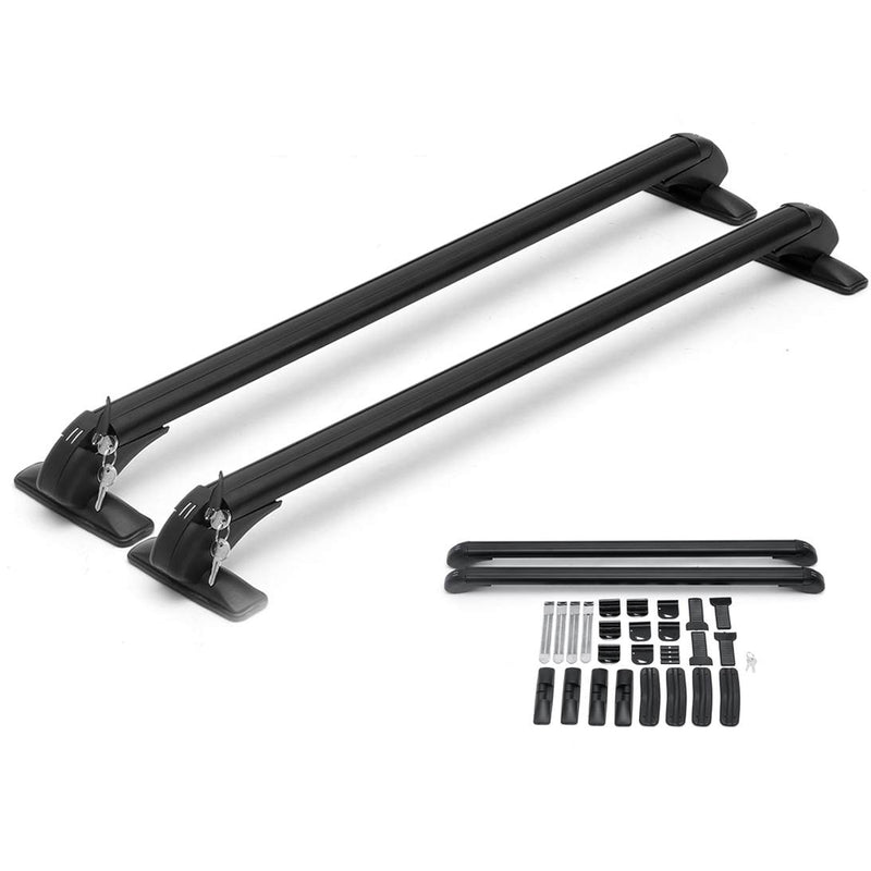 Universal roof rack cross bars showing black aluminium finish