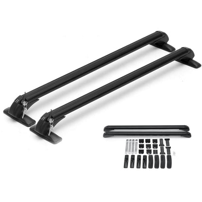 Universal roof rack cross bars showing black aluminium finish