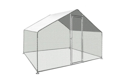 Close-up of galvanized steel tubes on chicken coop