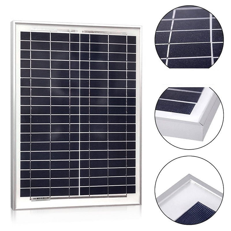 100W solar panel front view showing polycrystalline cells