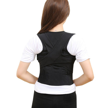 Posture corrector with waist support showing front view in black