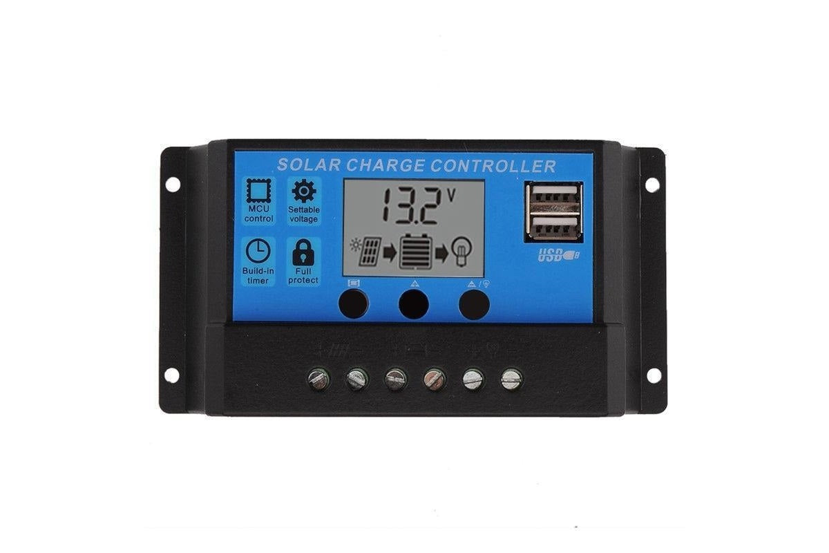 Side angle of 50A solar charge controller with USB ports visible