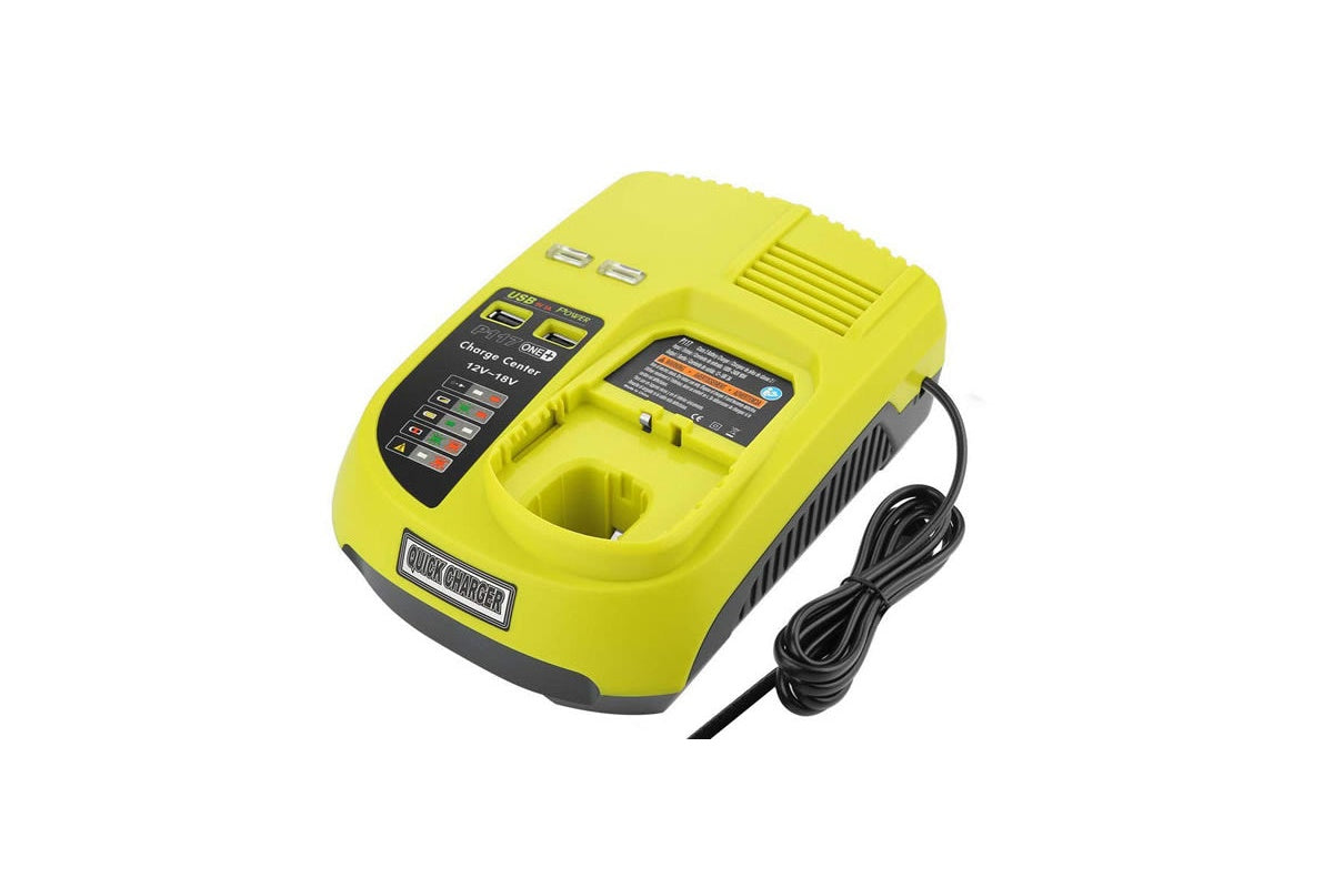 Side angle of Ryobi battery charger P117 showing NZ plug