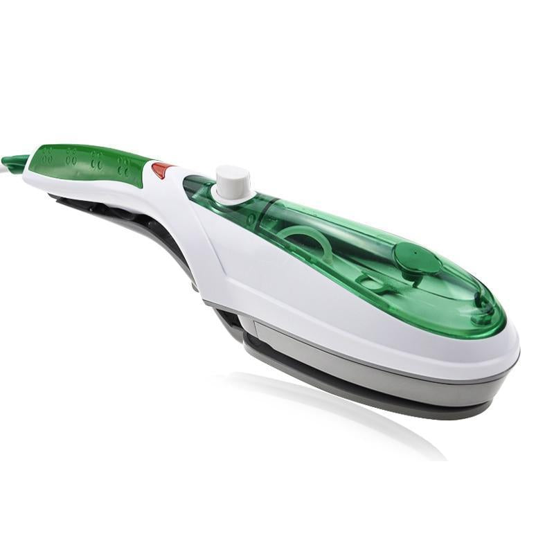 Handheld garment steamer in clover green colour front view