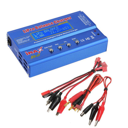 Lipo battery charger front view with LCD screen display