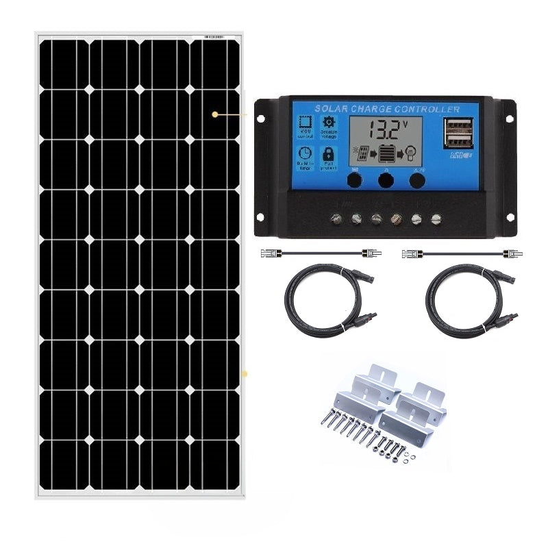 200W solar panel kit front view showing silver aluminium frame