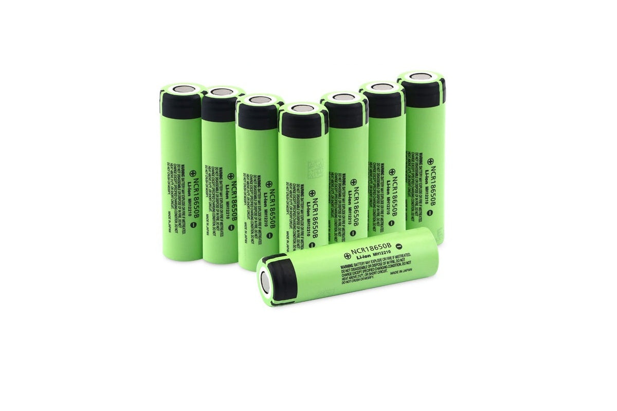 Close up of 18650 rechargeable battery with li-ion label and capacity