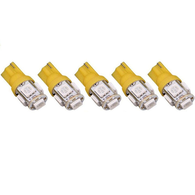 Yellow T10 5 SMD car interior light bulb close up
