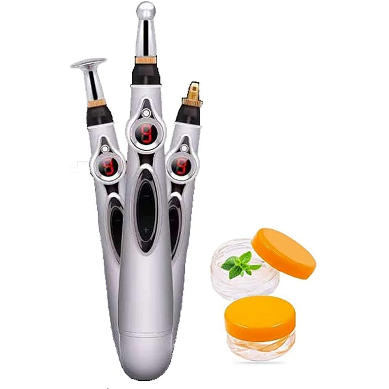Acupuncture pen metal body close up showing control buttons
