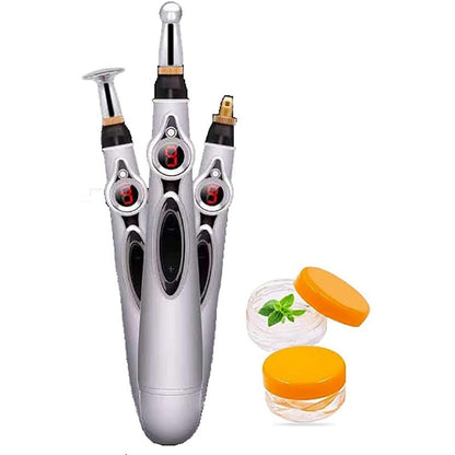 Acupuncture pen metal body close up showing control buttons