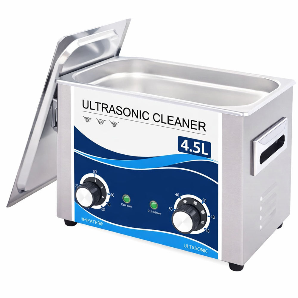 Heated ultrasonic cleaner 45L showing stainless steel tank