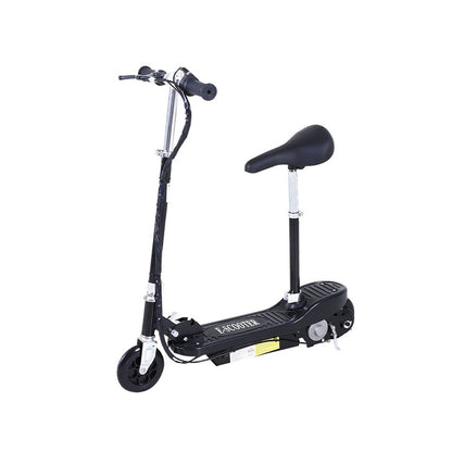 Electric scooter black with chair side view showing foldable frame