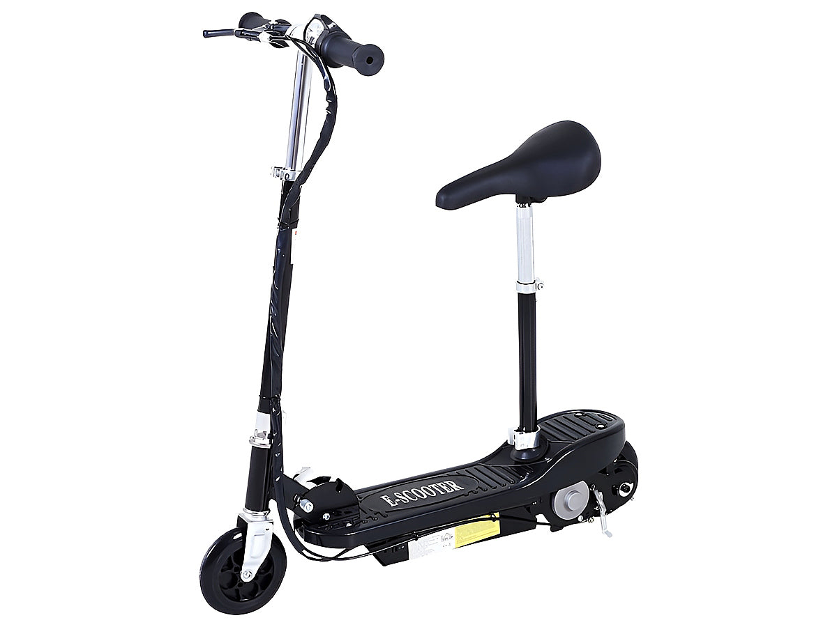 Close up of electric scooter black with chair handle and brake
