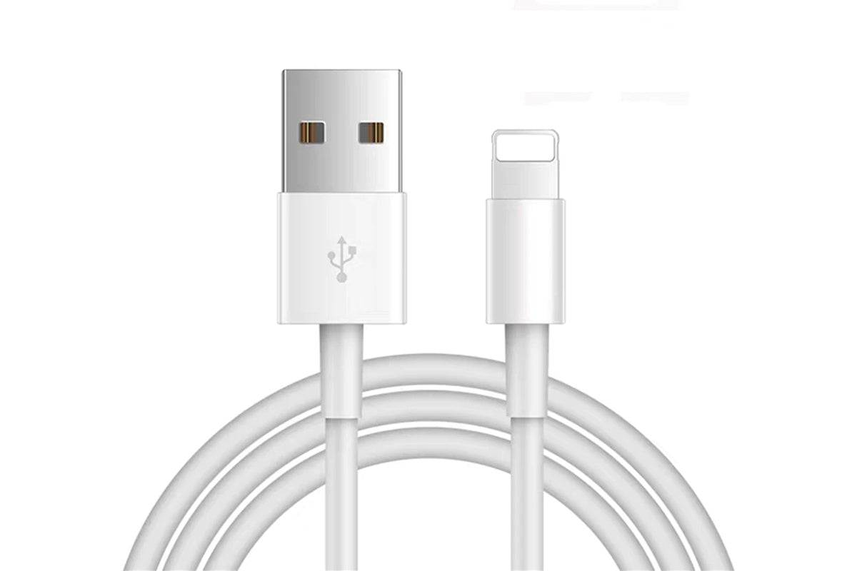 Close up of USB charging cable white with USB 20 plug