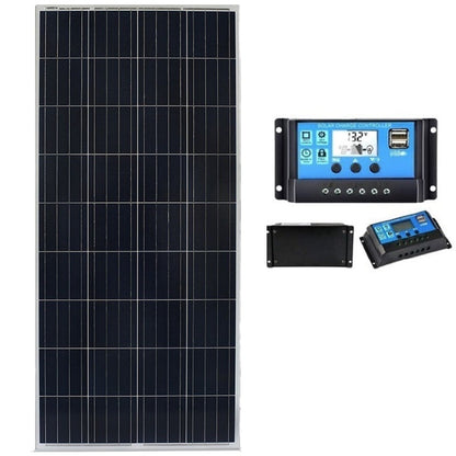 300W solar panel with silver frame angled view