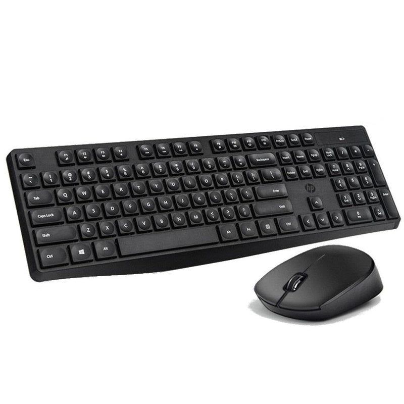 Wireless keyboard and mouse combo in black showing full layout