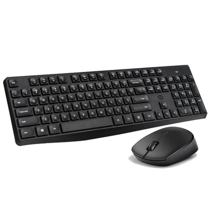 Wireless keyboard and mouse combo in black showing full layout
