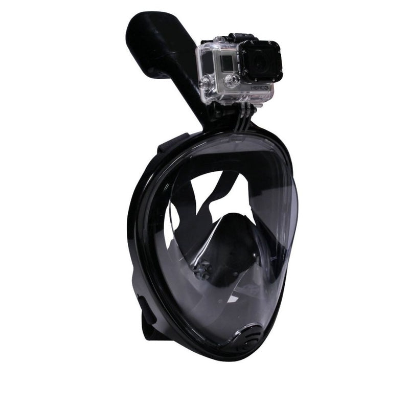 Diving snorkel mask black colour front view showing wide lens
