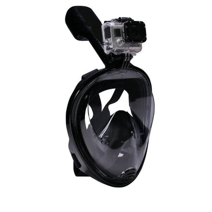 Diving snorkel mask black colour front view showing wide lens
