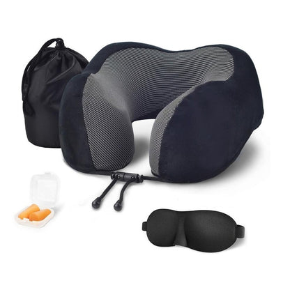 Travel pillow black showing ergonomic memory foam support