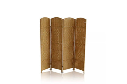 Close up of yellow fabric panel on room divider folding screen